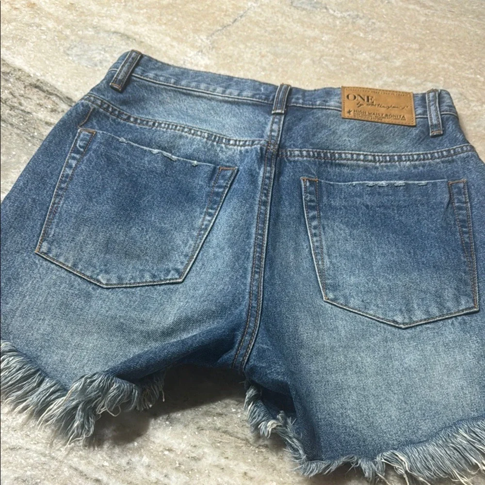 One Teaspoon High Waist Bonita Denim Shorts‎ Blue Distressed Button Fly Size 26